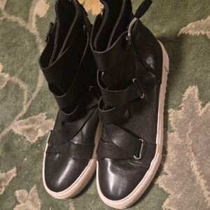Frye Black High-Top Strap Sneakers with Cream Soles